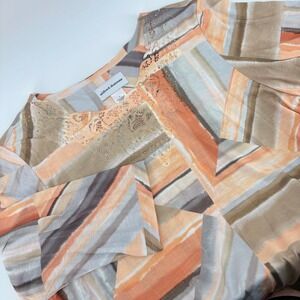 Alfred Dunner Womens Top L‎ Orange Brown Geometric 3/4 Sleeve Lace Neck Blouse